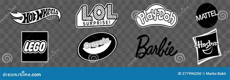 Hot Wheels Lego LOL Crayola Play Doh Barbie Mattel Hasbro Toys Black And White Icons
