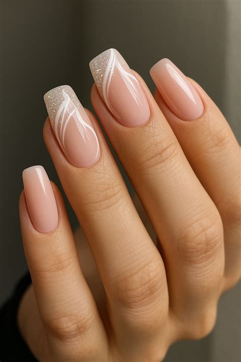 Nude Elegance Meets Glitter Glam In Gel Nails Simple Nails Stylish Nails