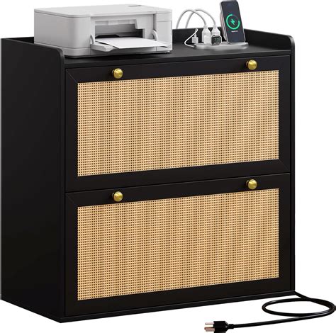 Amazon YITAHOME Rattan File Cabinet With Charging Station Large