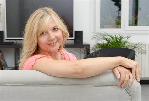 Portrait Of Mature Smiling Blond Woman Stock Image Image Of Blond Happy