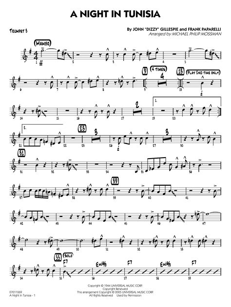 A Night In Tunisia Arr Mossman Trumpet 3 By Dizzy Gillespie Sheet