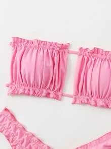 Ruched Lettuce Trim Bandeau Bikini Set Summer Beach SHEIN USA