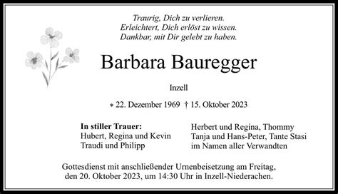 Trauer Bauregger Barbara TA Anzeigen Aus Ihrer Heimatzeitung Im