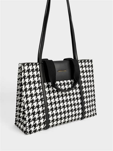 Multicoloured Shalia Large Double Handle Houndstooth Tote Bag Charles And Keith Mo