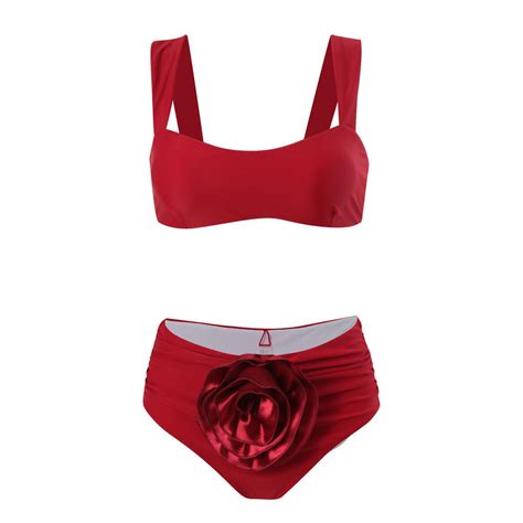 D Flower Sexy Bikini Set High Waist Two Piece Swimsuit Red Pink Black White Yellow Shopee