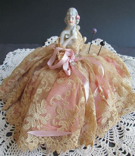 Vintage VICTORIAN PIN CUSHION Porcelain Half Doll MADE IN GERMANY