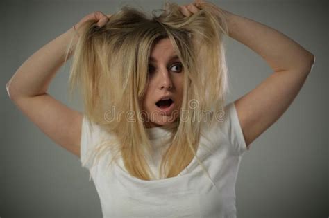 Beautiful Blonde Girl Fooling Around And Playing With Her Hair Stock Image Image Of Lifestyle
