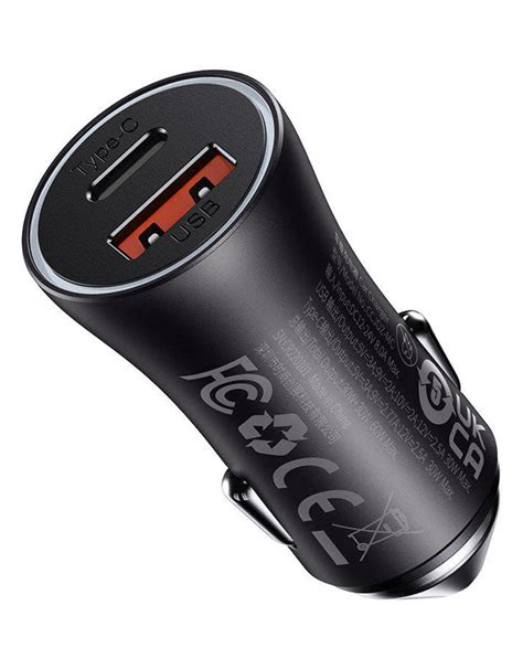 Baseus Golden Contactor Max Dual Fast Charger Car Charger U+C 60W Dark