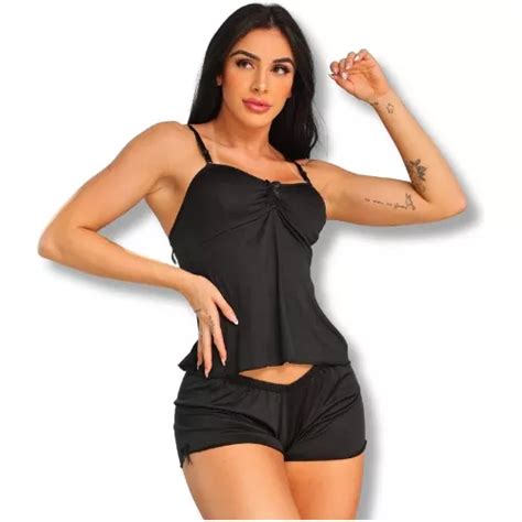 Kit C Baby Doll Short Doll Sensual Lingerie Pijama Liso Parcelamento Sem Juros