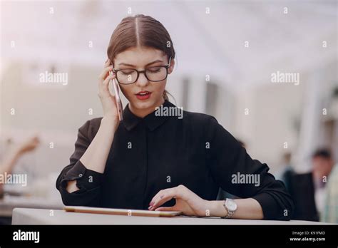 Beautiful Brunette With Glasses Stock Photo Alamy