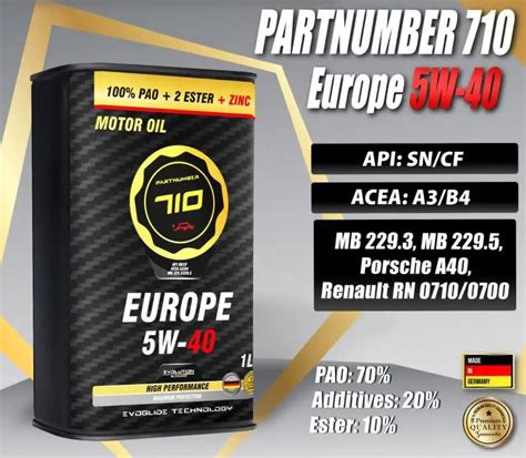 Partnumber 710 Europe 5W-40 A3/B4 свежее - Лабораторные анализы ...