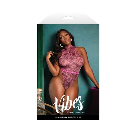 Fantasy Lingerie Vibes Fuck U Pay Me Money Print Sparkle Mesh Bodysuit Queen Size Lace Noire