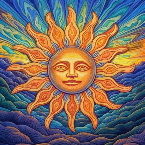 Premium AI Image | A painting of a sun with a face in the middle of ...