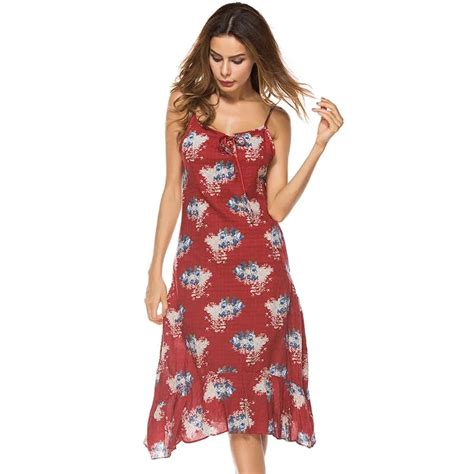 Yilia Spaghetti Strap Backless Sexy Floral Dress Women Ruffles Hem