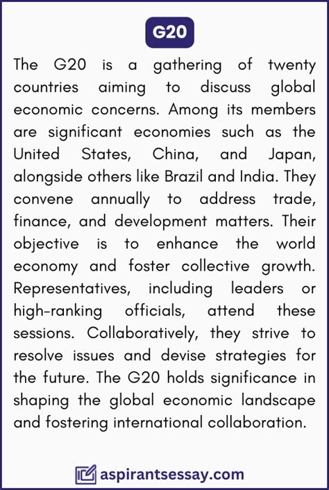 Paragraph On G20 In English 100 150 200 250 Words