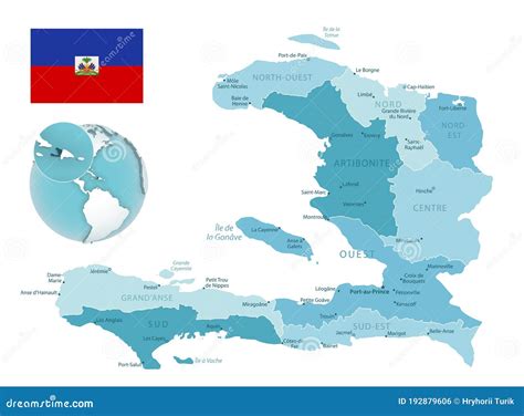 Haiti É País Da América Central - Mapa Administrativo Do Haiti Com Bandeira Do País E Localização No ...