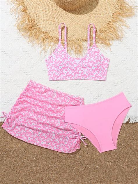 3 St Set Tween Meisje Random Floraal Print Bikini Badpak Sets SHEIN Nederland