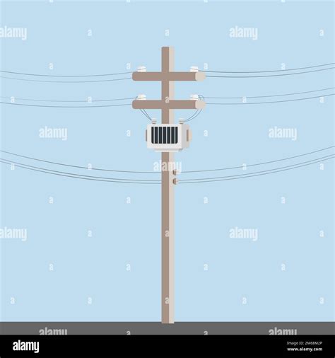 Power Distribution On Concrete Pole With Electrical Wires Vector