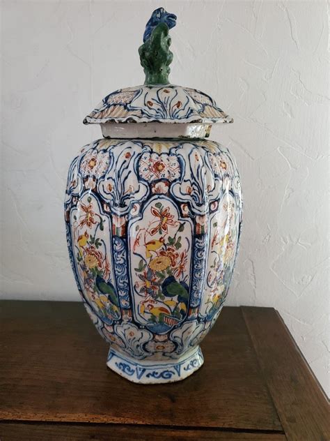 Proantic Delft Pot Couvert En Fa Ence Polychrome Xviii Me