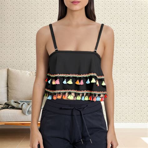 Black Womens Plus Tankinis Ruffled Bikini Top Swim Top Falbala Swimsuit Top For Women Bathing