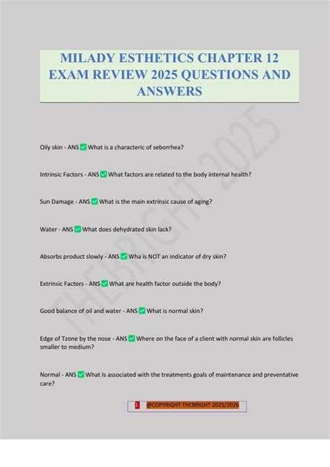MILADY ESTHETICS CHAPTER 12 EXAM REVIEW 2025 QUESTIONS AND ANSWERS