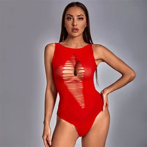Sexy Lingerie Polyester Nylon Fishnet Bodystocking Knitting Sleeveless Women Jumpsuit Bodycon