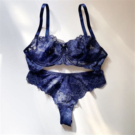 Lingerie Set For Wife Blue Lace Lingerie Gift For Wife Floral Lingerie Lace Bra And Pantie Set