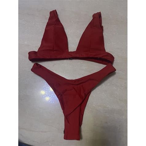 Deep V Solid Bikini Two Piece Swimsuit Sexy Brazilian Bikini Beach Wear Shopee Philippines
