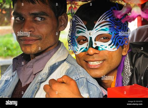 On The Day Of Freedom For Gay Parade Man With Musk With Auto Rickshaw Driver Stock Photo Alamy