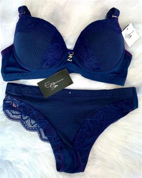 Conjunto De Lingerie Plus Size Acabamentos Em Renda Todo Azul Excelenntissima Store