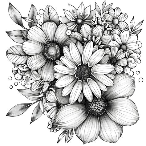 pencil  drawing blooming doodle flower coloring book page