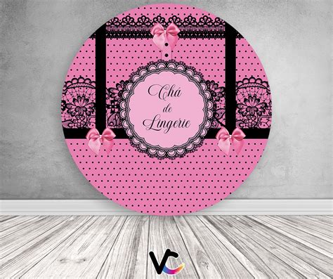 Painel De Festa Redondo X Ch De Lingerie Rosa Preto Via Cores Paineis De