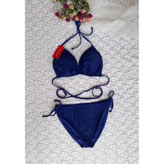 Jual Bikini Bk R Deep Blue Bikini Pantai Segitiga Ikat With Foam Biru Navy M Bikini