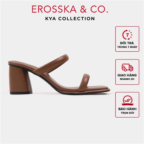 Erosska Giày cao gót mũi vuông quai ngang kiểu dáng đơn giản cao 7cm màu nude EM115 Shopee