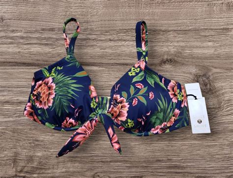 NWT Shade Shore Lightly Lined Tie Front Bikini Top Blue Pink Floral EBay