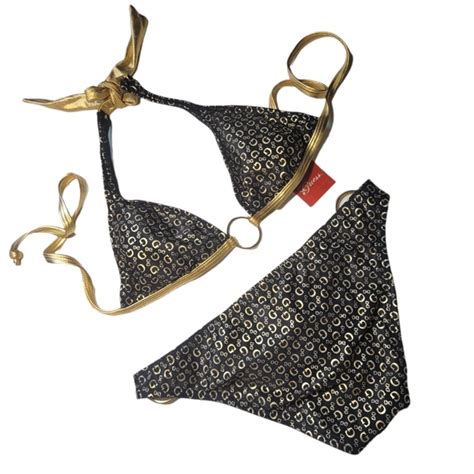 Guess Swim Nwt Guess Swimsuit Bikini G Logo Black Gold S Poshmark