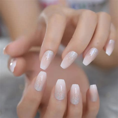Uv Gel Cover False Nails Gold Glitter Nude Ladi S Press On Fingernails