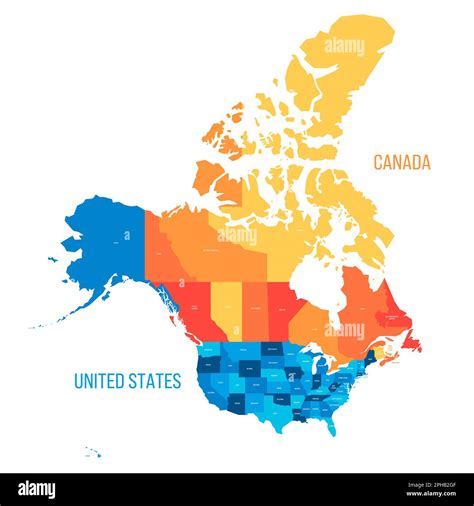 Estados Unidos y Canadá Mapa político de las divisiones administrativas