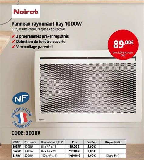 Promo Noirot Panneau Rayonnant Ray W Chez Screwfix