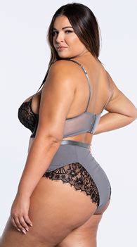 Plus Size Maria Eyelash Lace Bra Set High Waist Satin Lace Lingerie Yandy