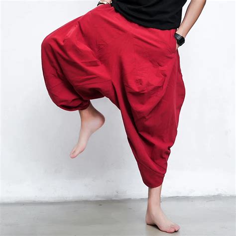 Men Women Japanese Samurai Style Boho Casual Low Drop Crotch Loose Fit Harem Baggy Hakama Capri