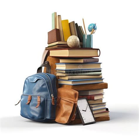 Back To School Concept School Bag With Book Clock Stock Illustration