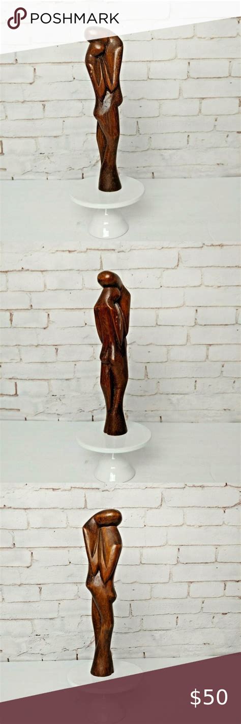 Wooden Sculpture Statue Couple Kissing Embrace Hugging Hand Carved