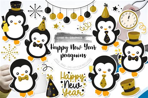 Happy New Year Penguins By Prettygrafik Design Thehungryjpeg