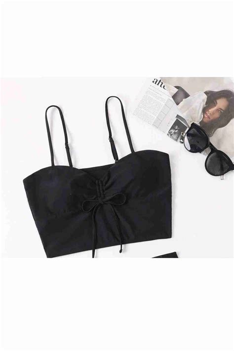 Angelsin Önden Ayarlı Büzgülü Bikini Üstü Siyah