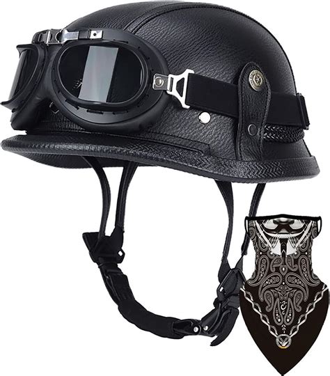 Buy HALYING Motorcycle Retro Half Helmet German Style Leather Half Face