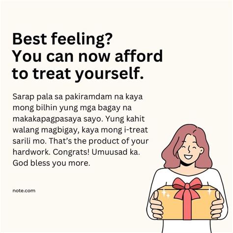 A Woman Holding A Box With The Words Best Feeling You Can Now Afford