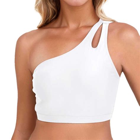 Caivo Women S Bikini Tops One Shoulder Tankini Sports Bra Keyhole Swim Bras Full Coverage