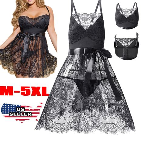Women Sexy Lady Plus Size Lingerie Sleepwear Lace Nightgown Bodysuit Dress Robe EBay