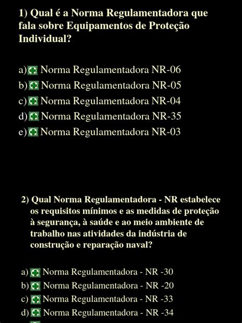 Perguntas Sobre Seguranca Do Trabalho - Perguntas sobre Normas de Segurança do Trabalho | PDF | Desperdício ...